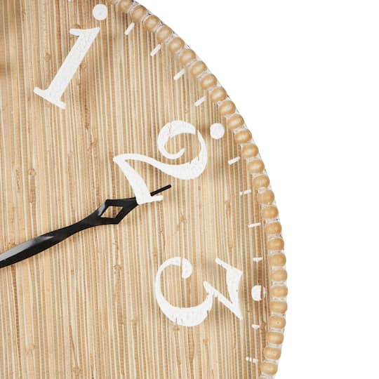 24" x 24" Light Brown Distressed Decorative Wall Clock with Beaded Frame